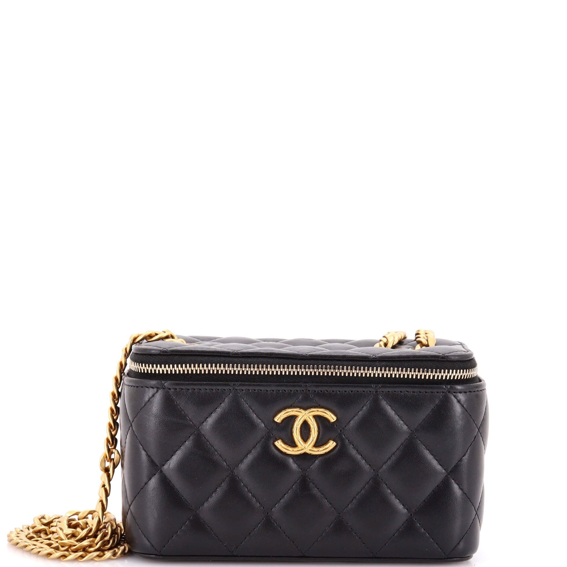 All Slide Long Vanity Case with Chain Quilted Lambskin Small
