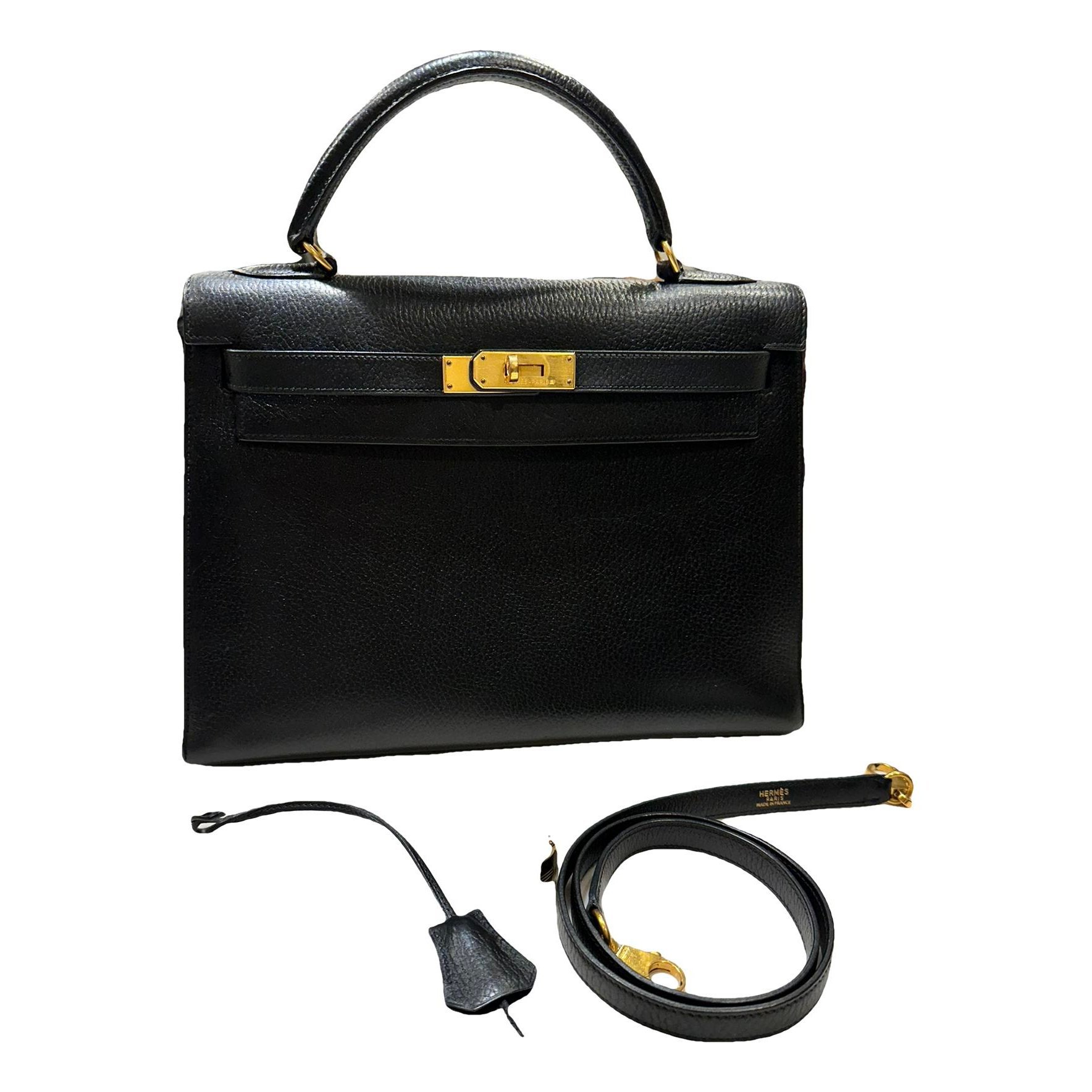 Hermes Kelly 32 Handbag Black Ardennes Leather 1994