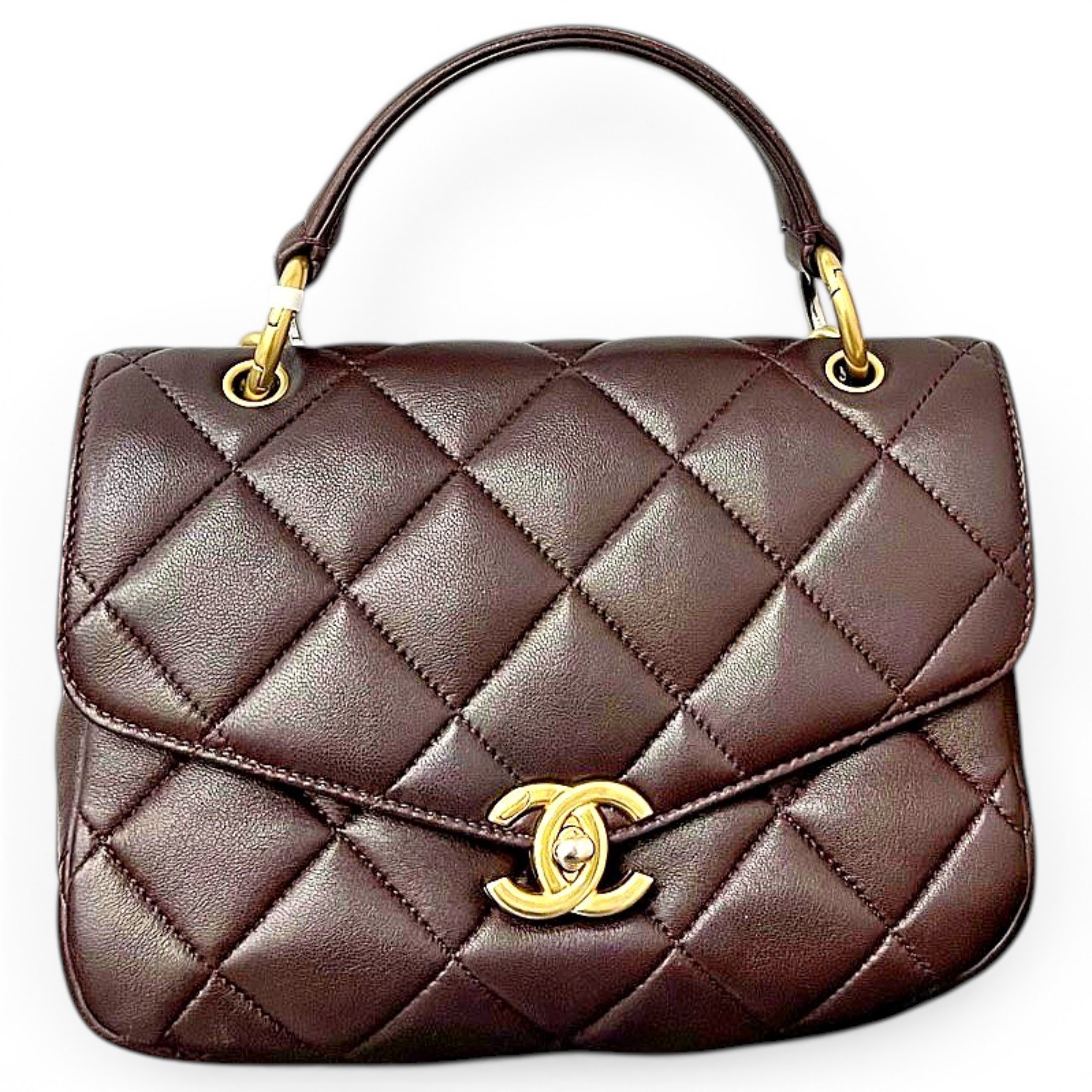 Trendy CC Top Handle leather handbag