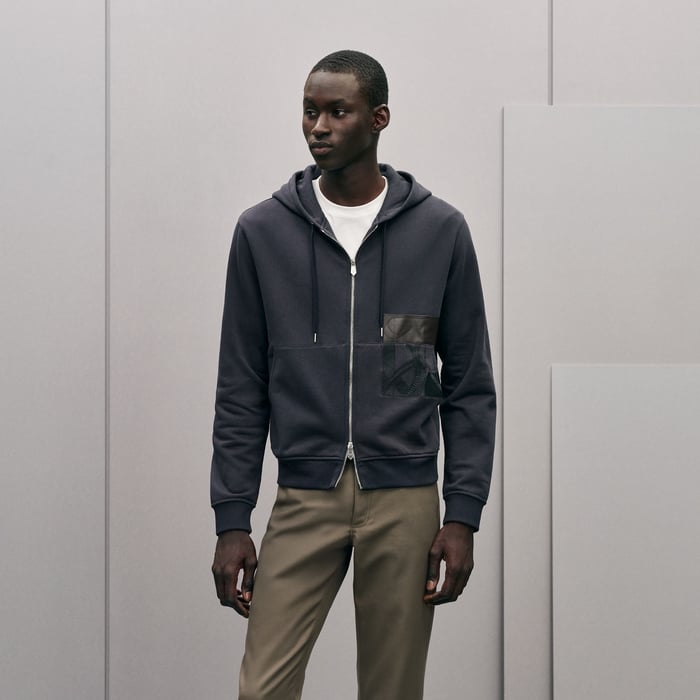 Bleu Nuit "Eperon d'Or En Perspective" Zipped Hooded Sweater