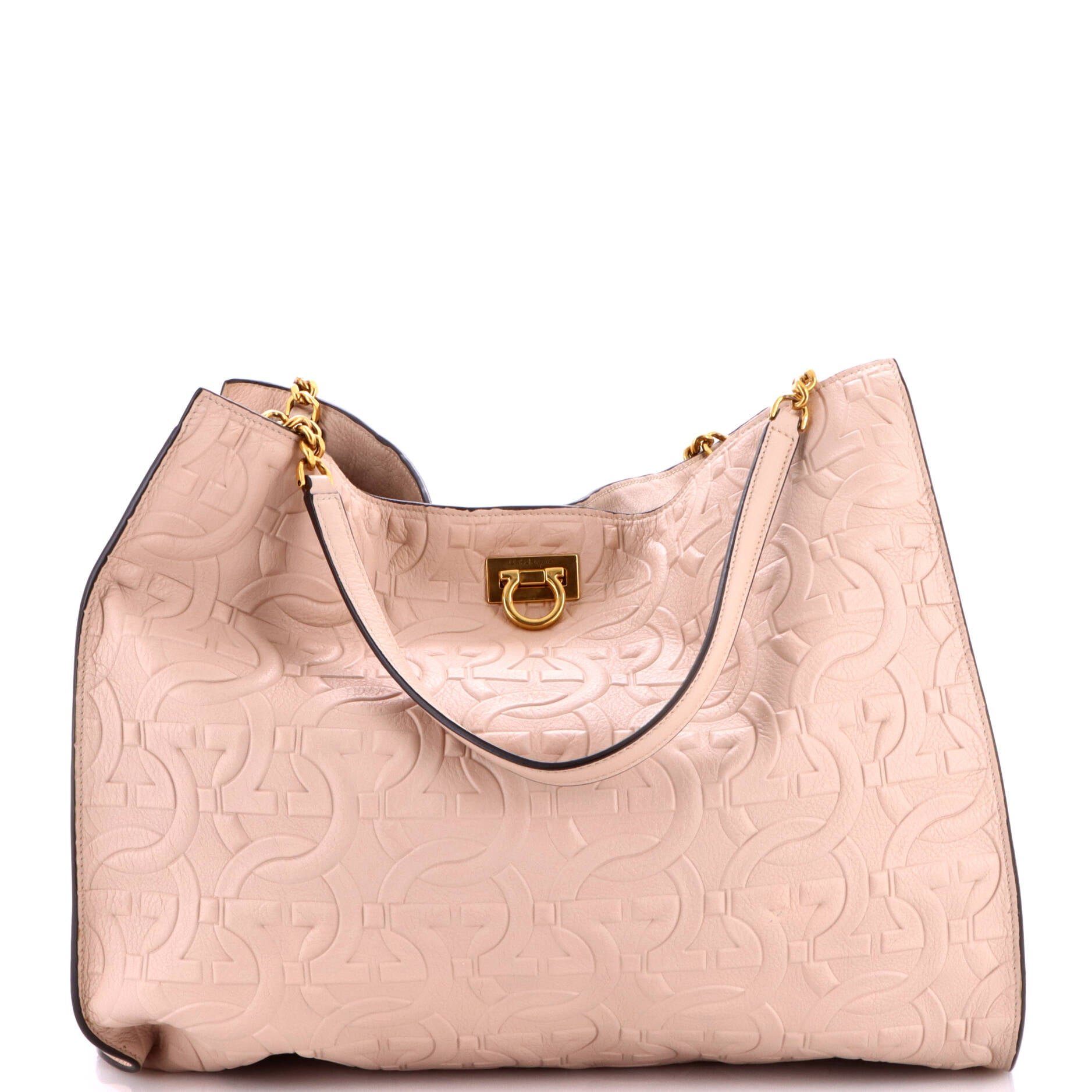 Trifolio Tote Gancini Embossed Leather Large