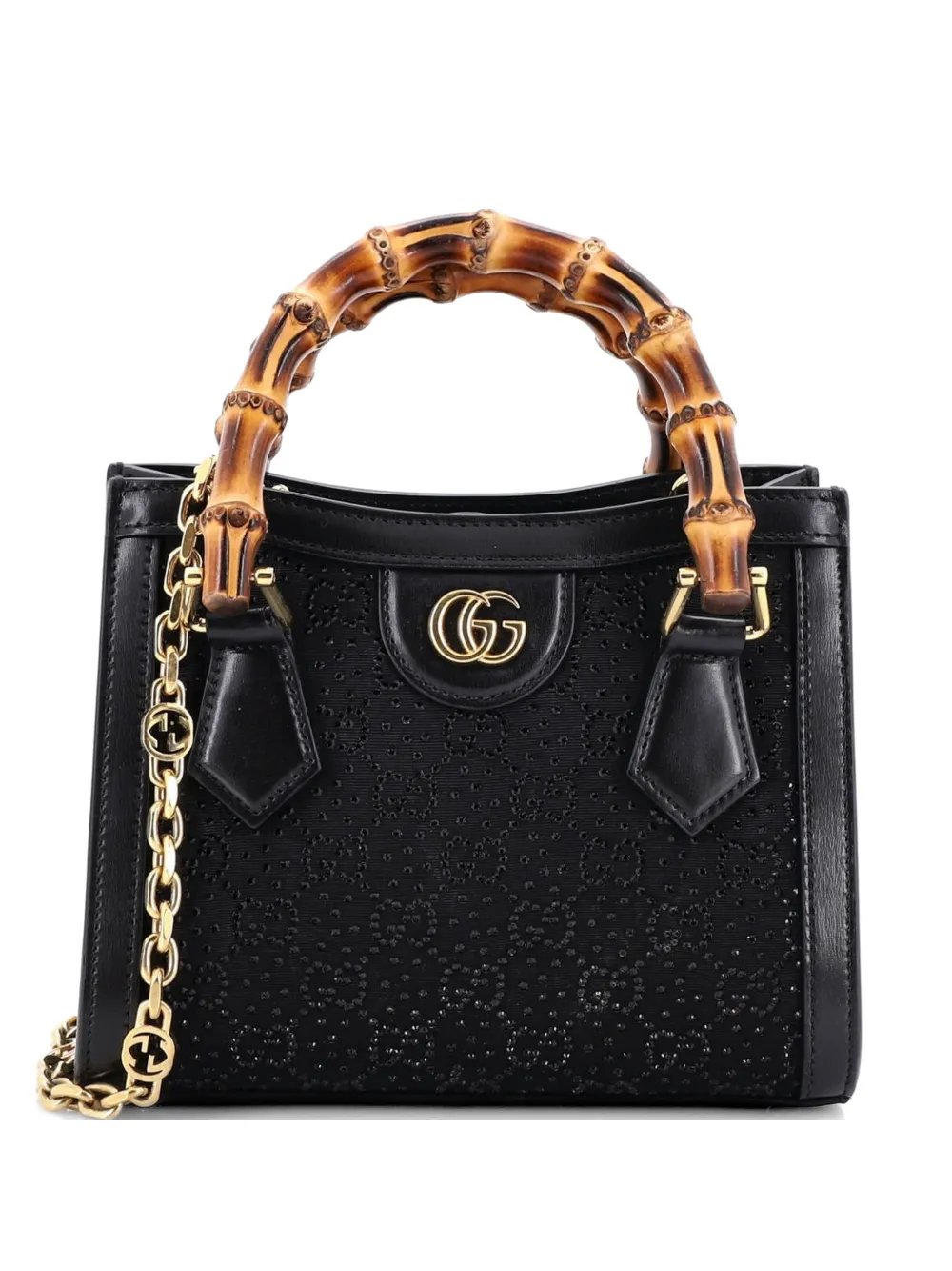 Diana NM Bamboo Handle Crystal Embellished GG Canvas Mini tote bag
