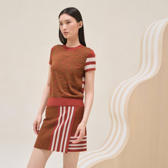 Beige Kaolin Cashmere "Garde-robe Pop" Short-sleeve Sweater