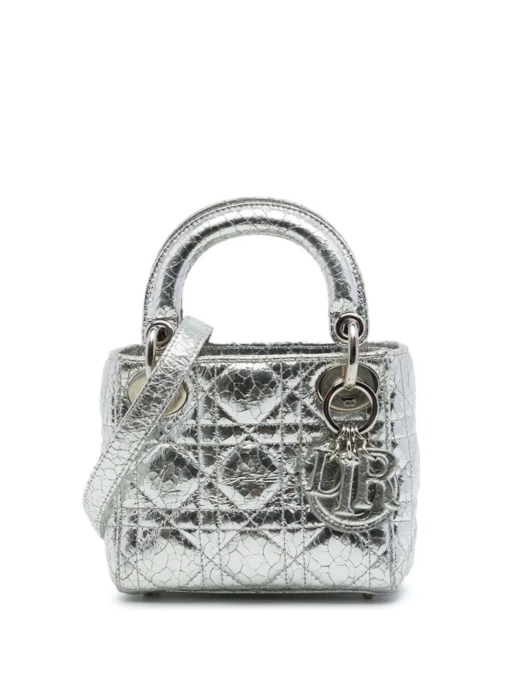 2017 Micro Metallic Crinkled Calfskin Cannage Lady Dior satchel