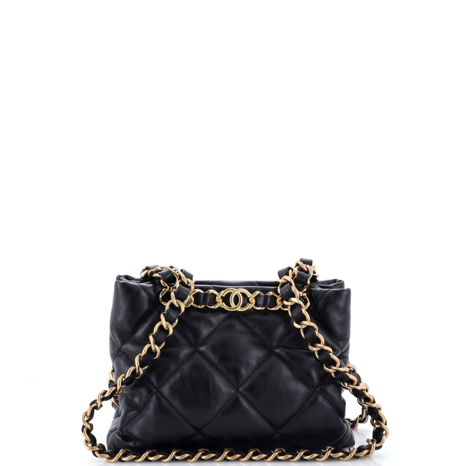 CC Bar Chain Handle Shopping Tote Quilted Lambskin Small