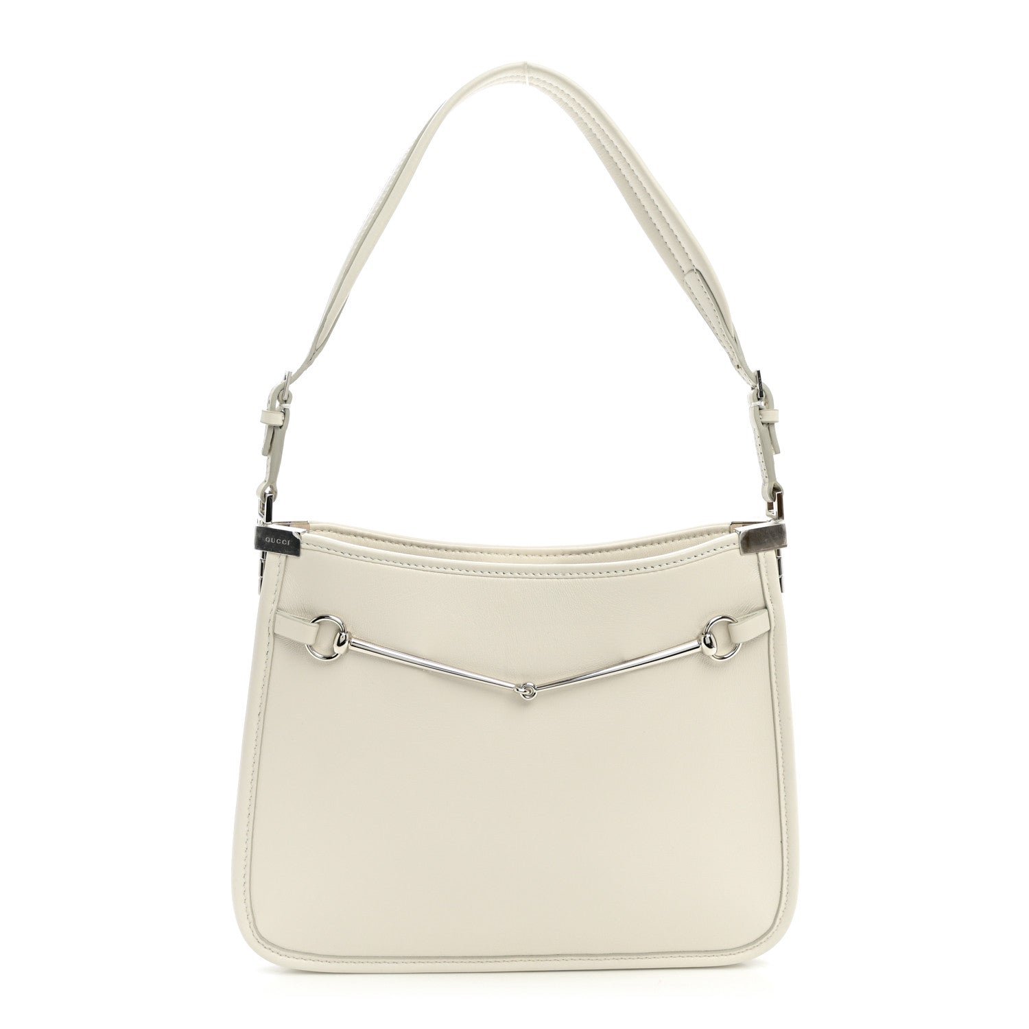 Gucci Calfskin Horsebit Slim Shoulder Bag White