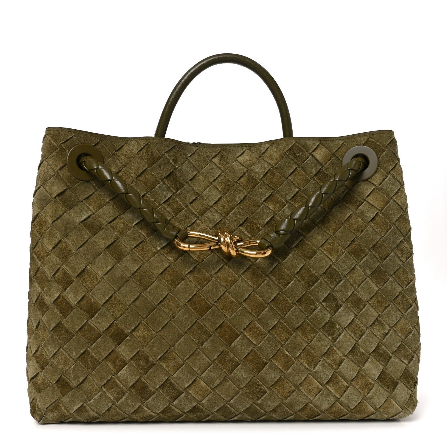 Bottega Veneta Suede Intrecciato Medium Andiamo Shoulder Bag Mud
