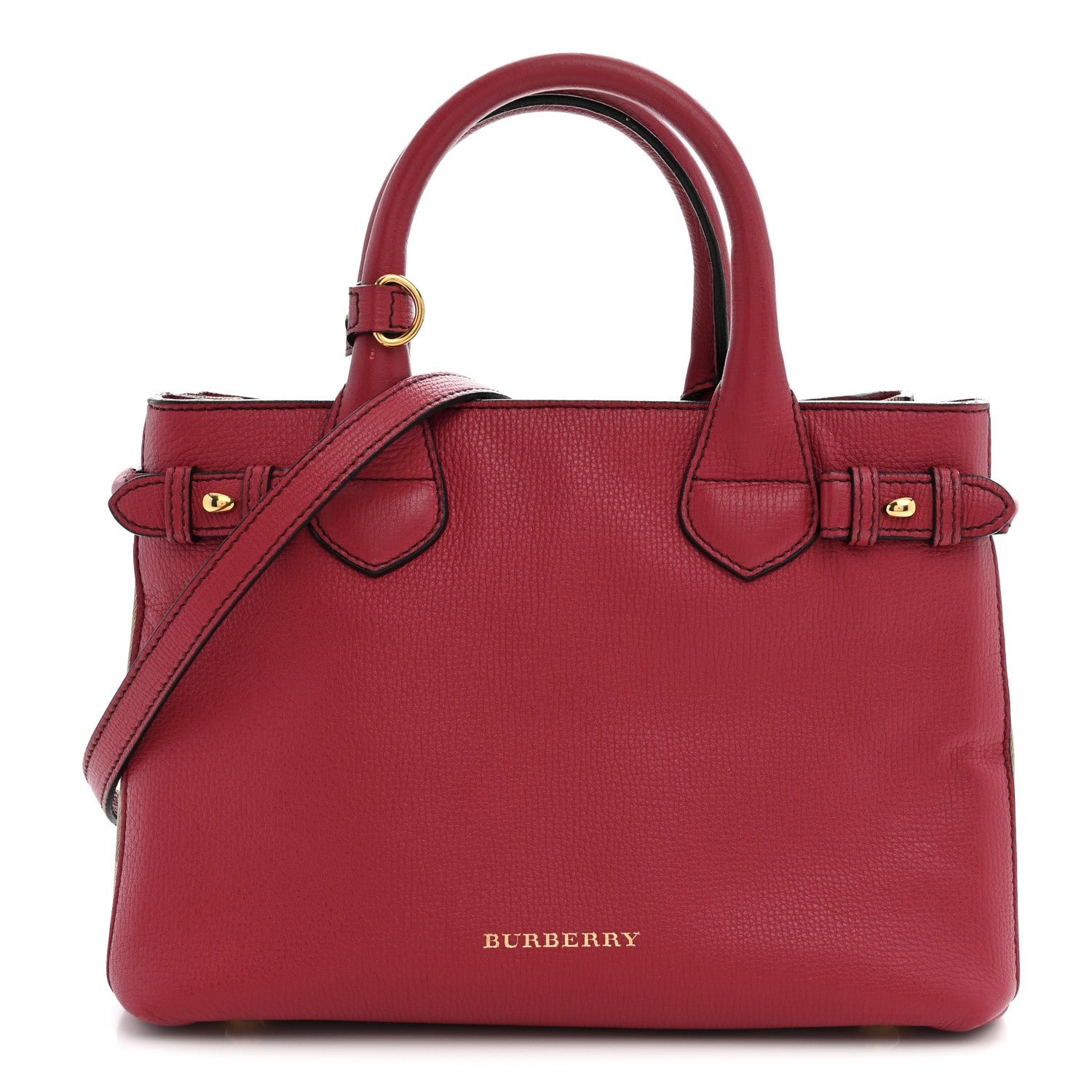 Burberry Grainy Calfskin House Check Small Banner Tote Red