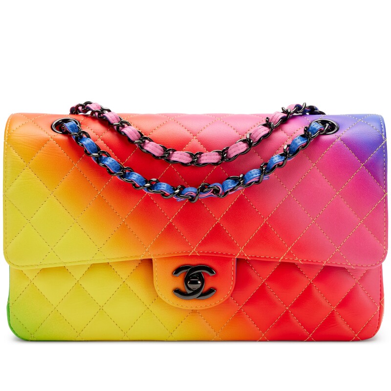 Rainbow Quilted Calfskin Medium Classic Double Flap Bag Black Hardware, 2023