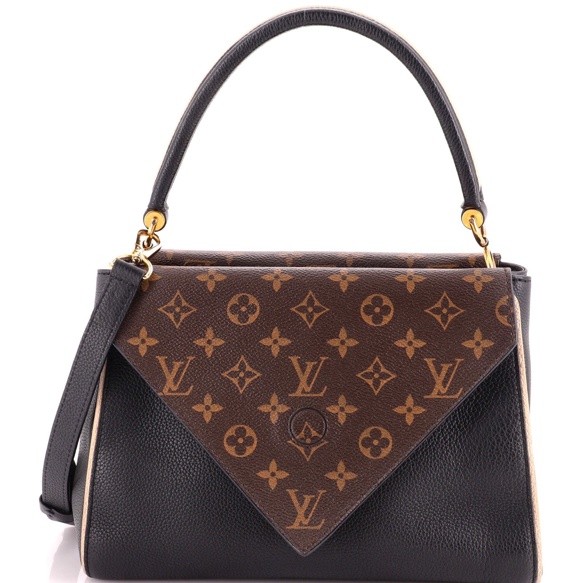 Double V Handbag Calfskin with Monogram Canvas