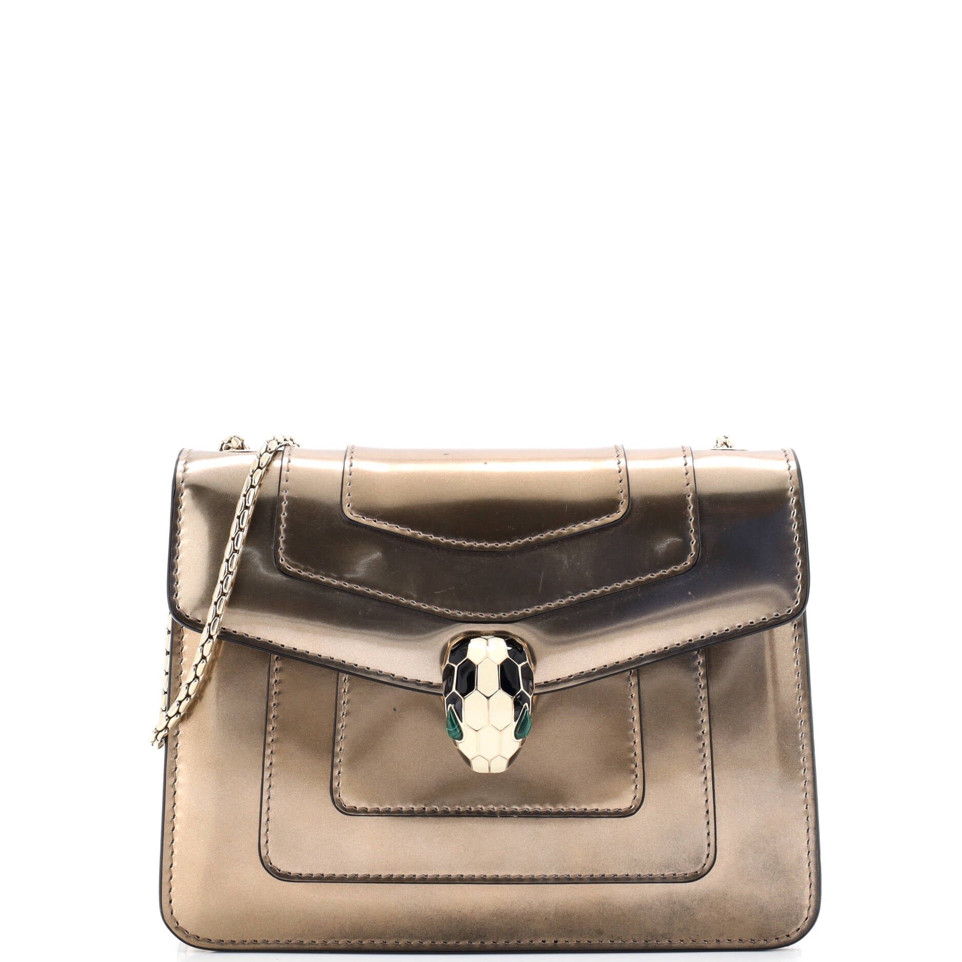 Bvlgari Serpenti Forever Square Shoulder Bag Metallic Leather Small