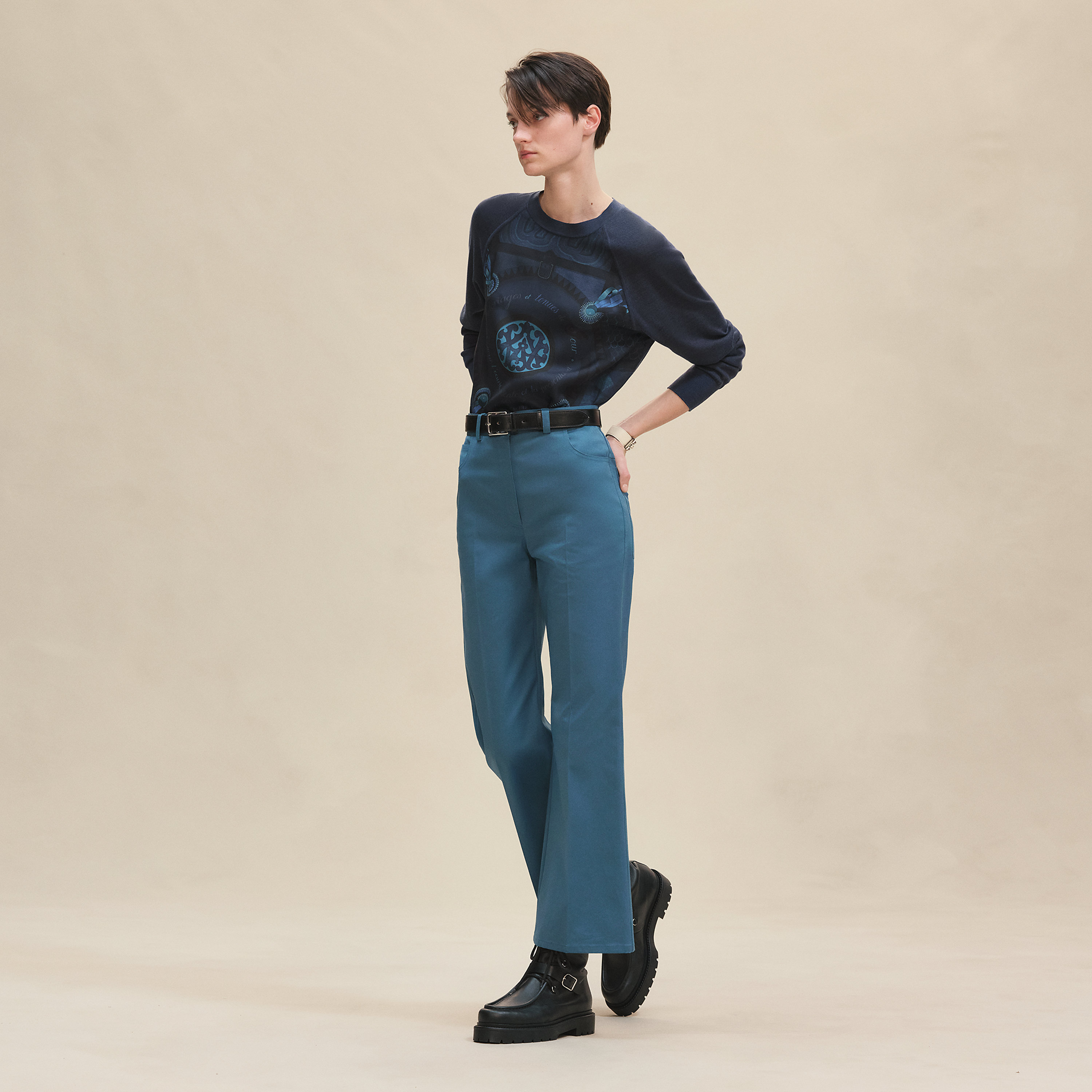 "Coloriages de Jour" long-sleeve twillaine sweater