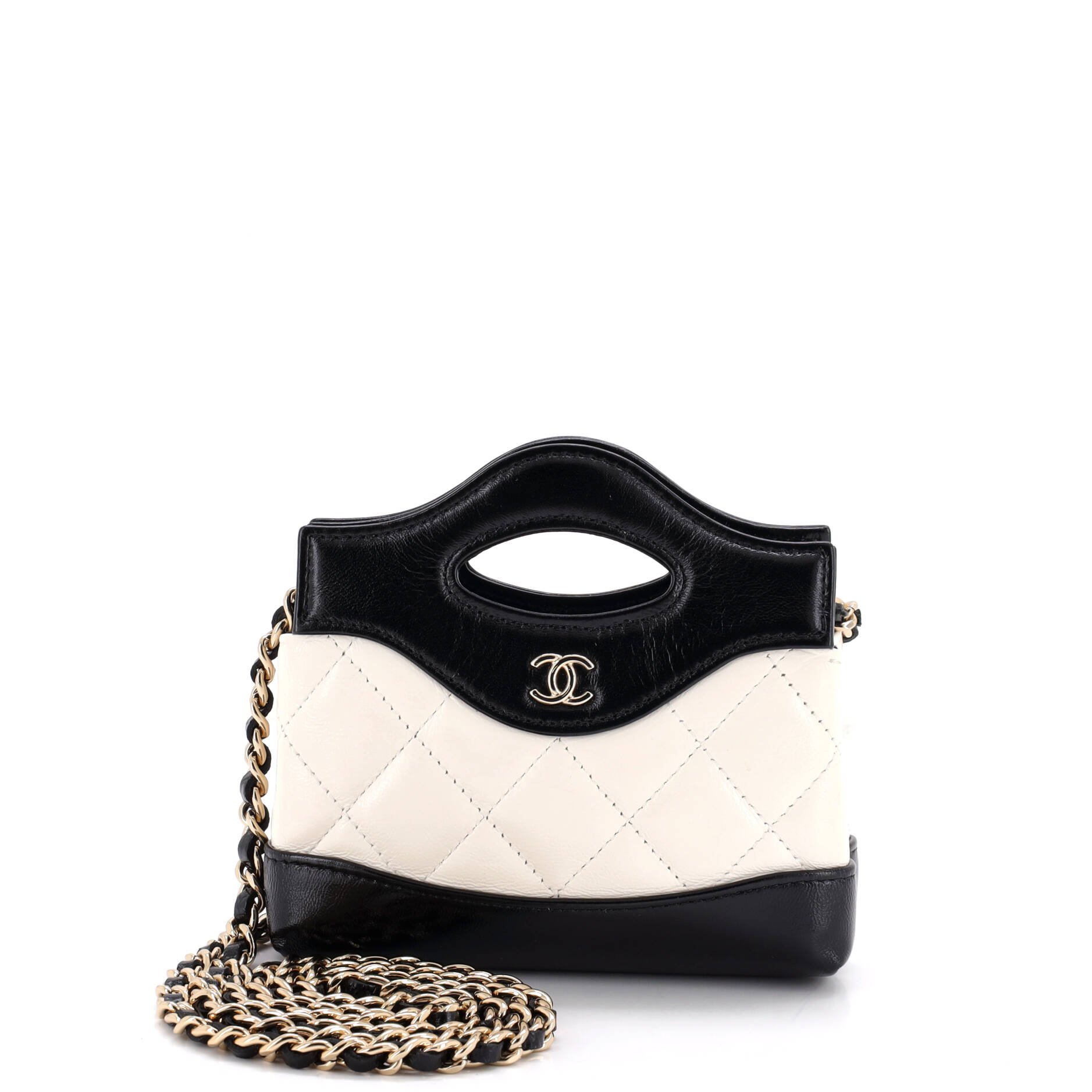 31 Shopping Bag Clutch with Chain Quilted Shiny Crumpled Calfskin Nano