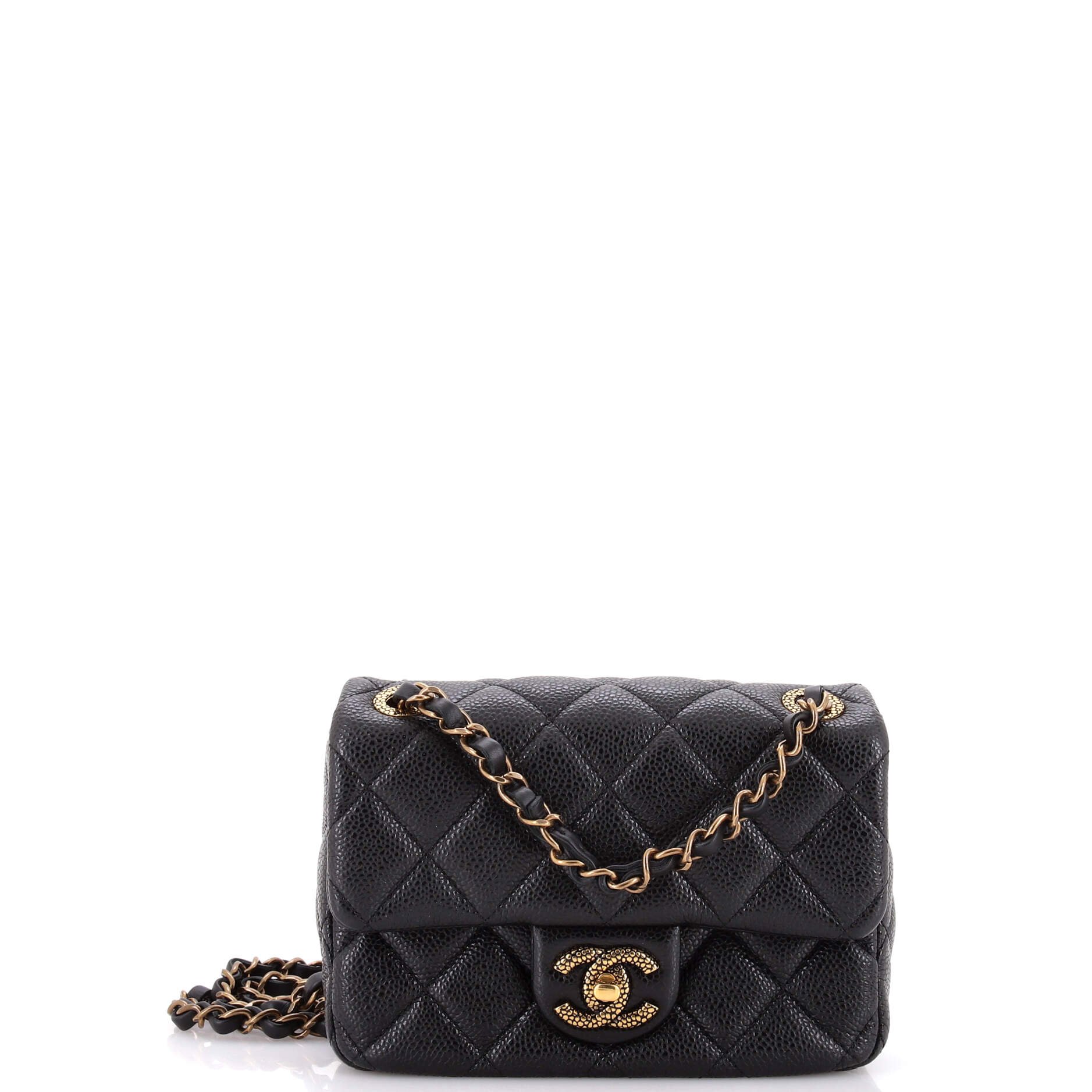 Chanel Textured CC Classic Single Flap Bag Quilted Caviar Mini