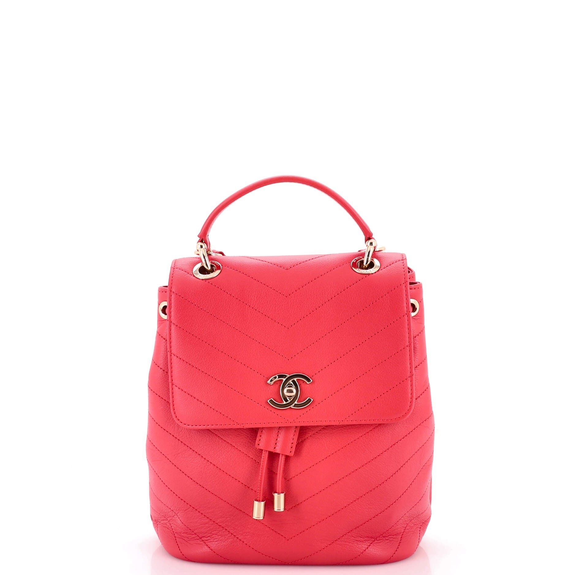 CC Top Handle Flap Backpack Chevron Calfskin Medium