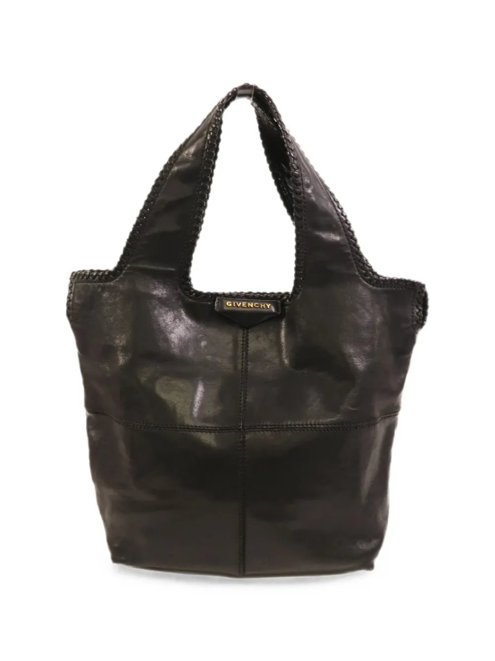 braided-trim leather tote bag
