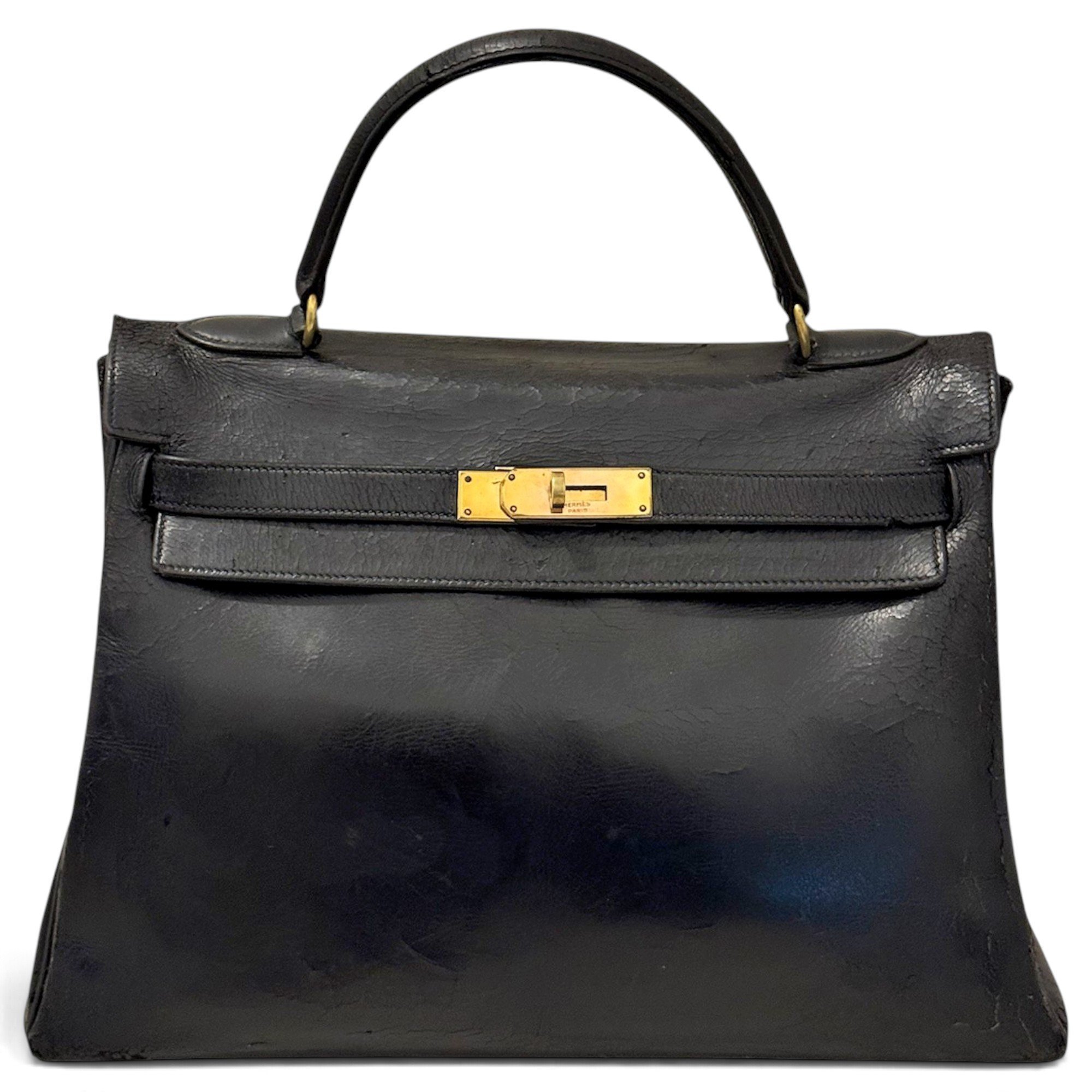Hermes Kelly 32 Handbag Noir Box Calf Leather 1945