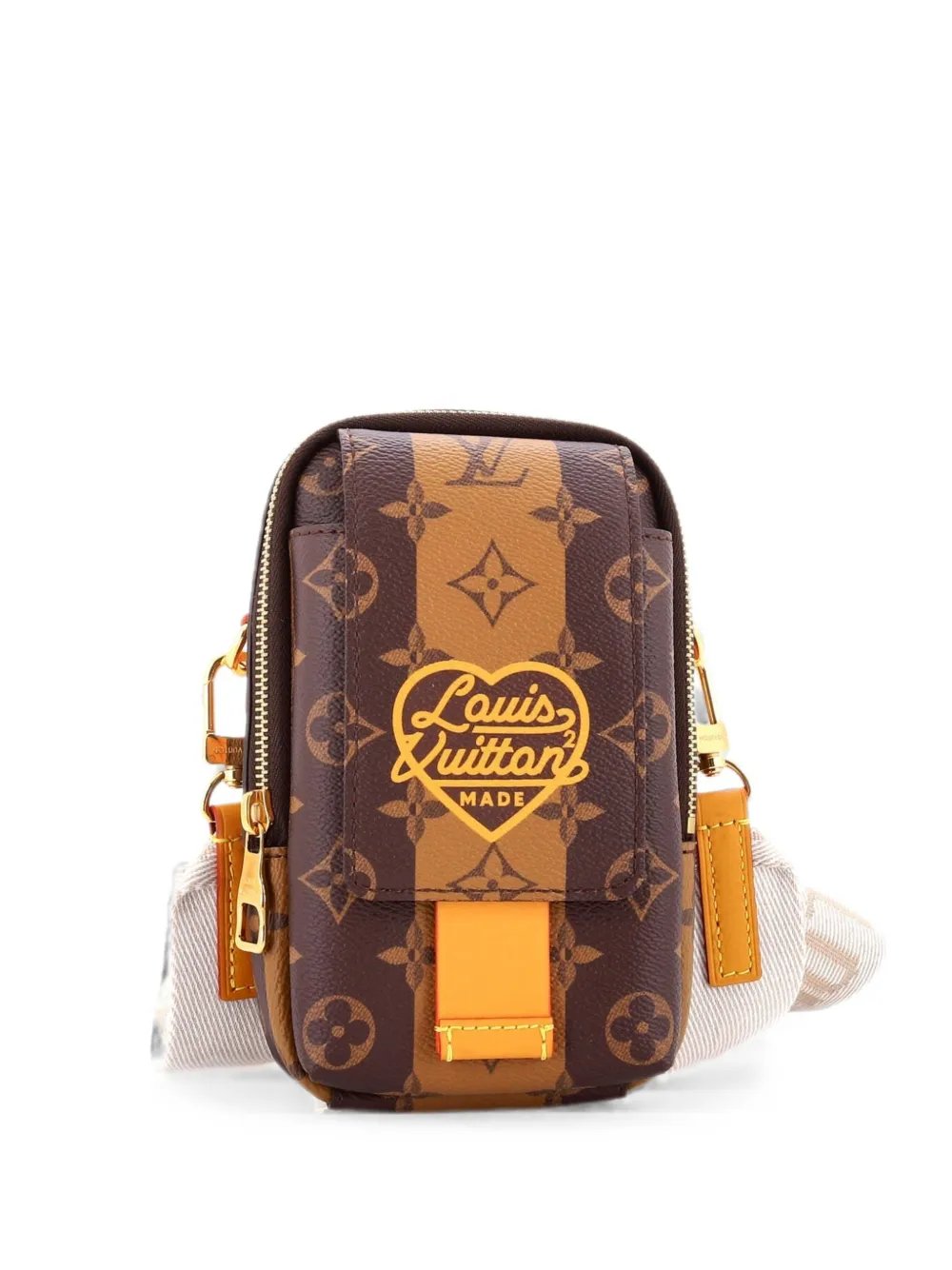 Nigo Flap Double Phone Pouch Limited Edition Stripes Monogram Canvas crossbody bag