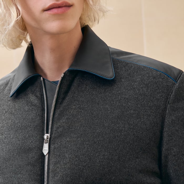 Charbon Straight Cut Jacket With Leather Detail