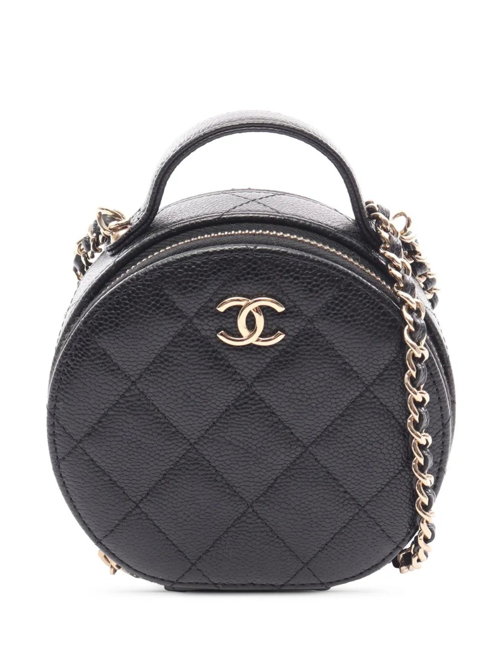 2021 Mini Quilted Caviar Round Vanity Case with Chain satchel