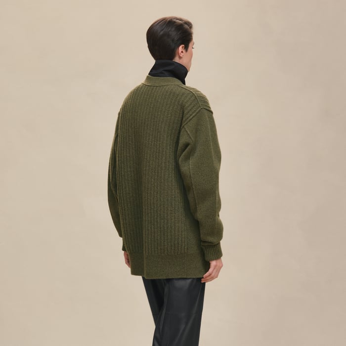 Kaki Thick Long-sleeve Cardigan