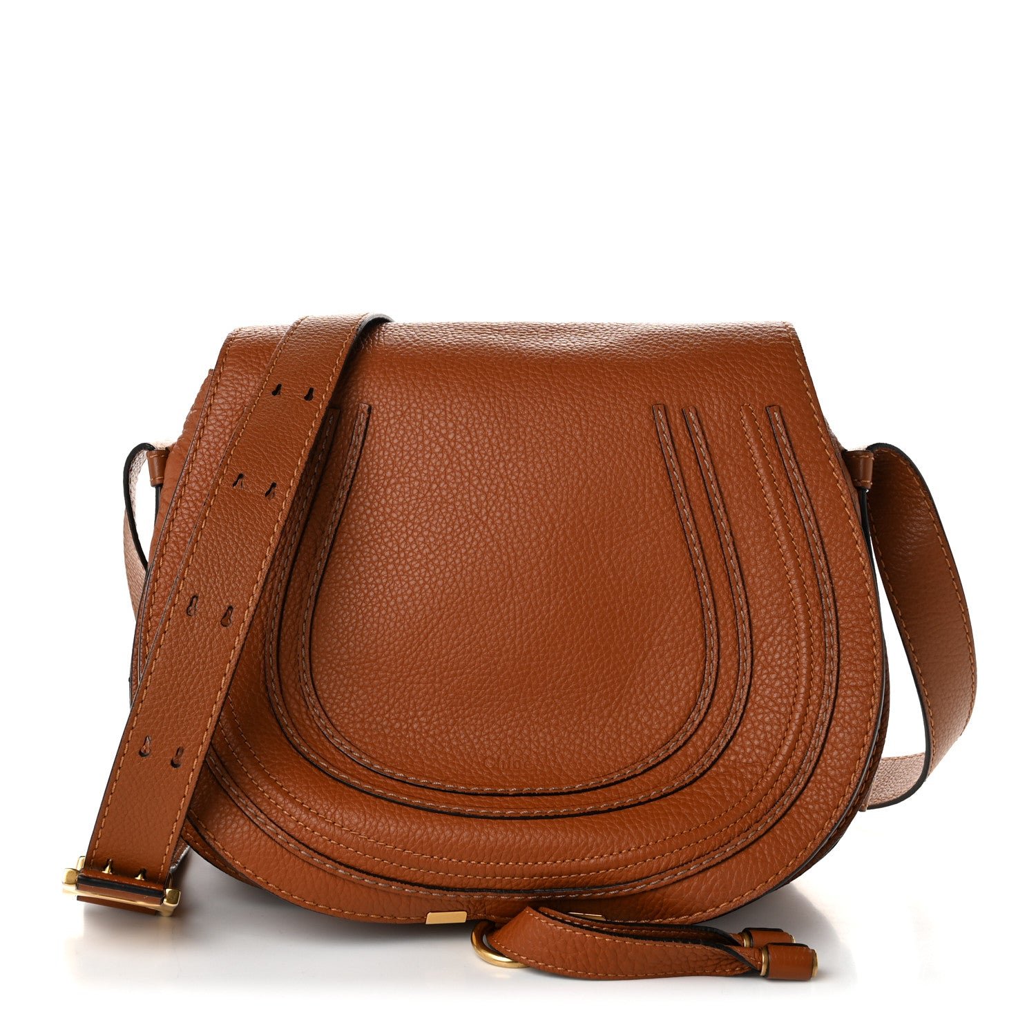 Chloe Calfskin Medium Marcie Round Crossbody Bag Tan