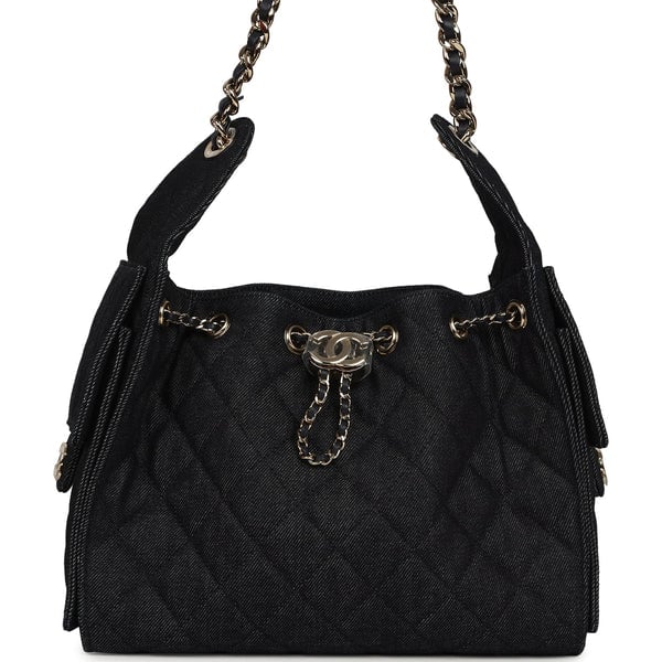 Chanel Small 25 Hobo Bag Dark Blue Denim Light Gold Hardware