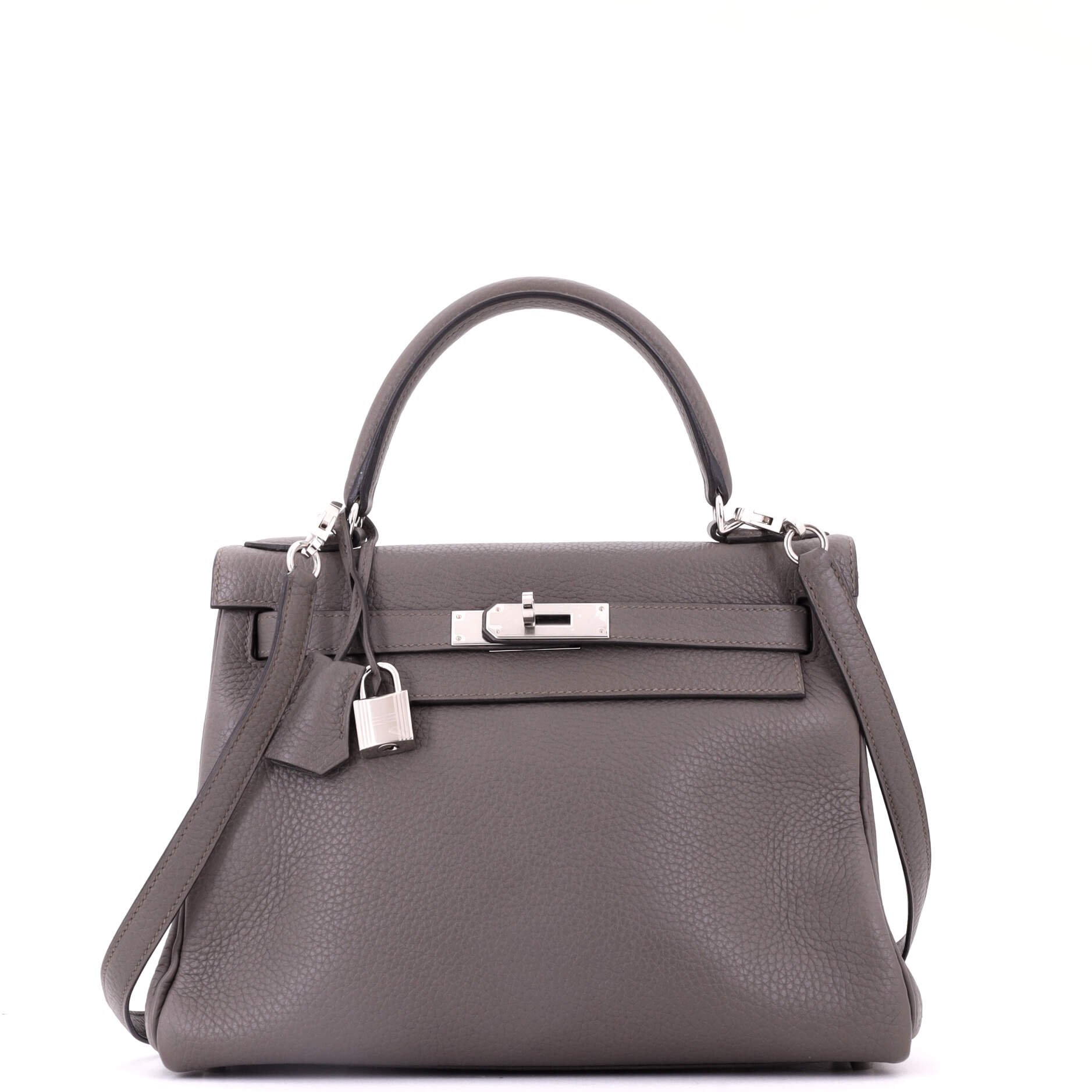 Kelly Handbag Grey Clemence with Palladium Hardware 28