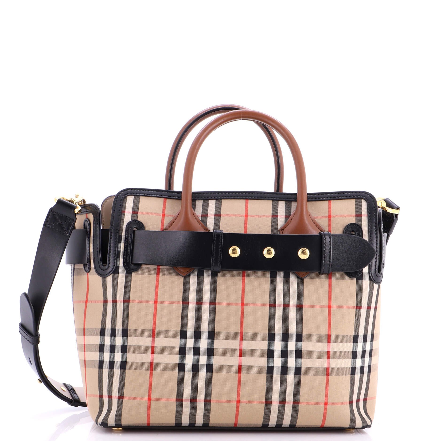 Triple Stud Belt Tote Vintage Check Canvas Small