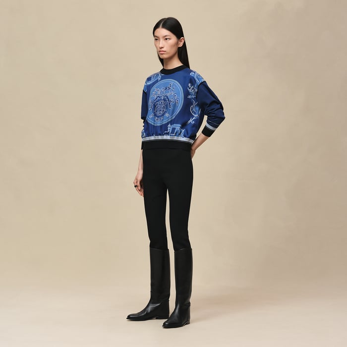 Bleu Lagune "Ex-libris a Main Levee" Long-sleeve Twillaine Sweater