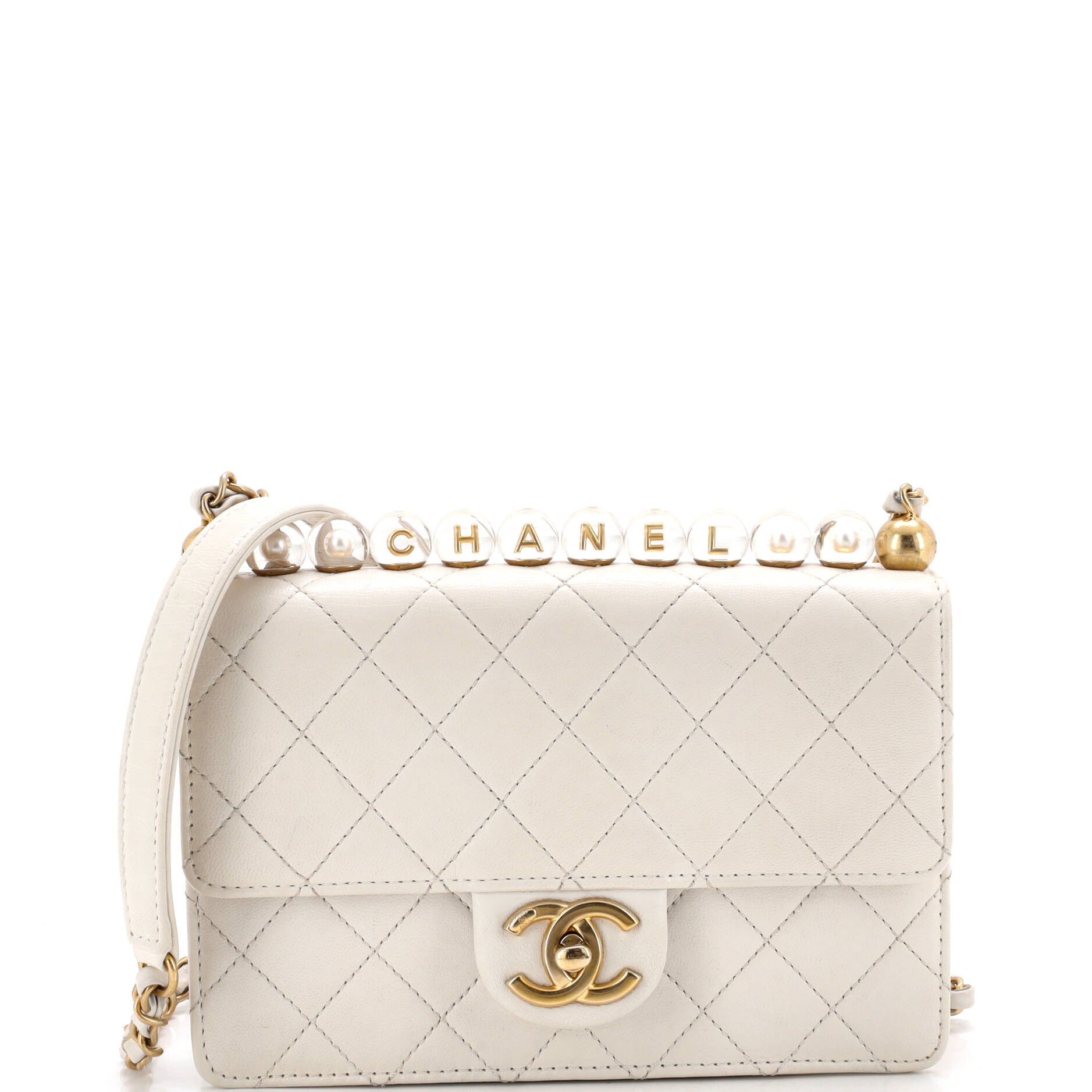 Chic Pearls Flap Bag Quilted Goatskin with Acrylic Beads Small