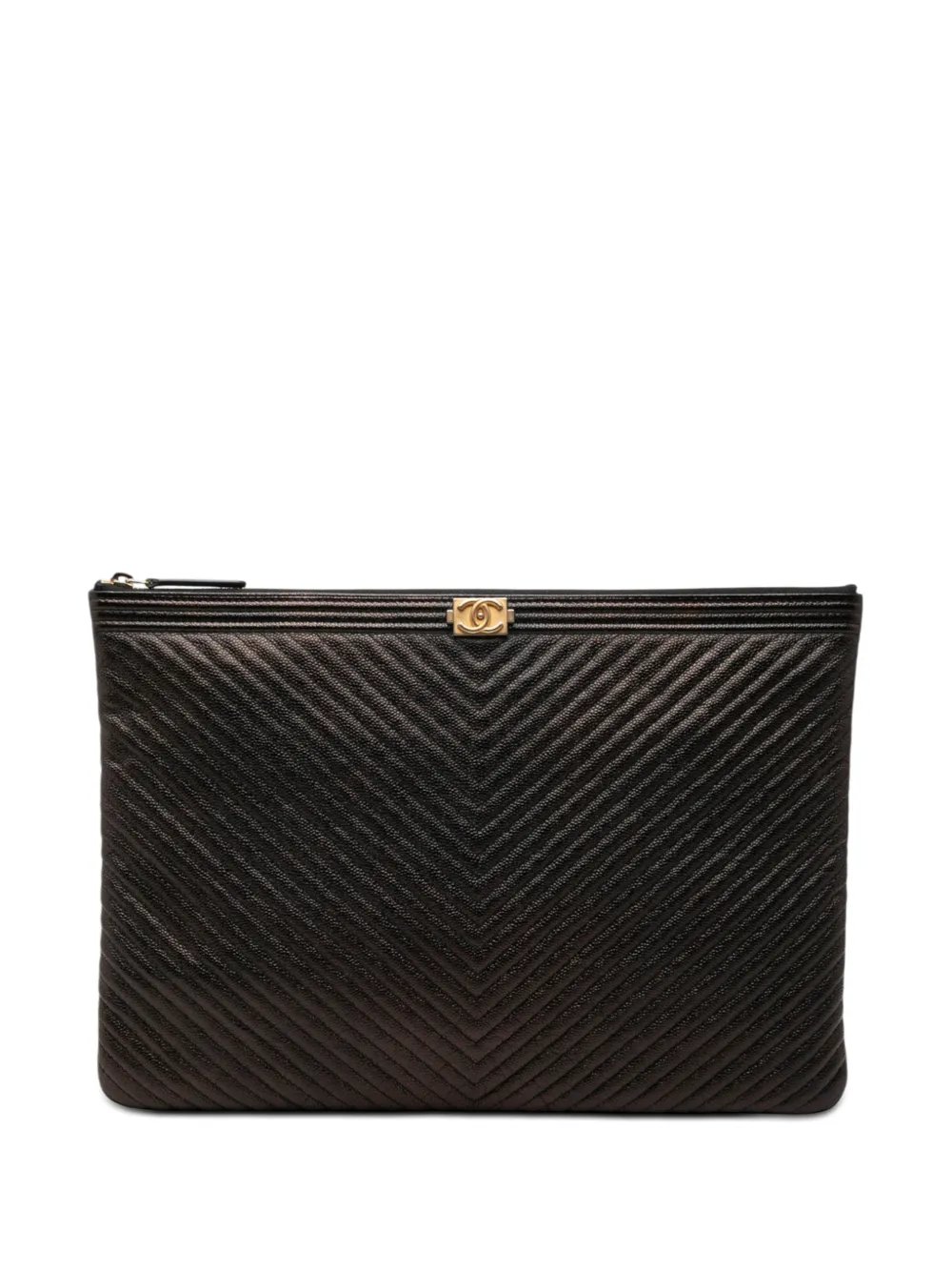 2018 Large Chevron Iridescent Caviar Boy O Case clutch bag