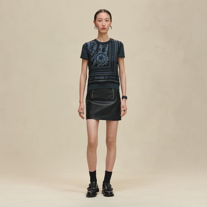Noir Réglisse "Candy Libris Bandana" Short-sleeve Twillaine Sweater