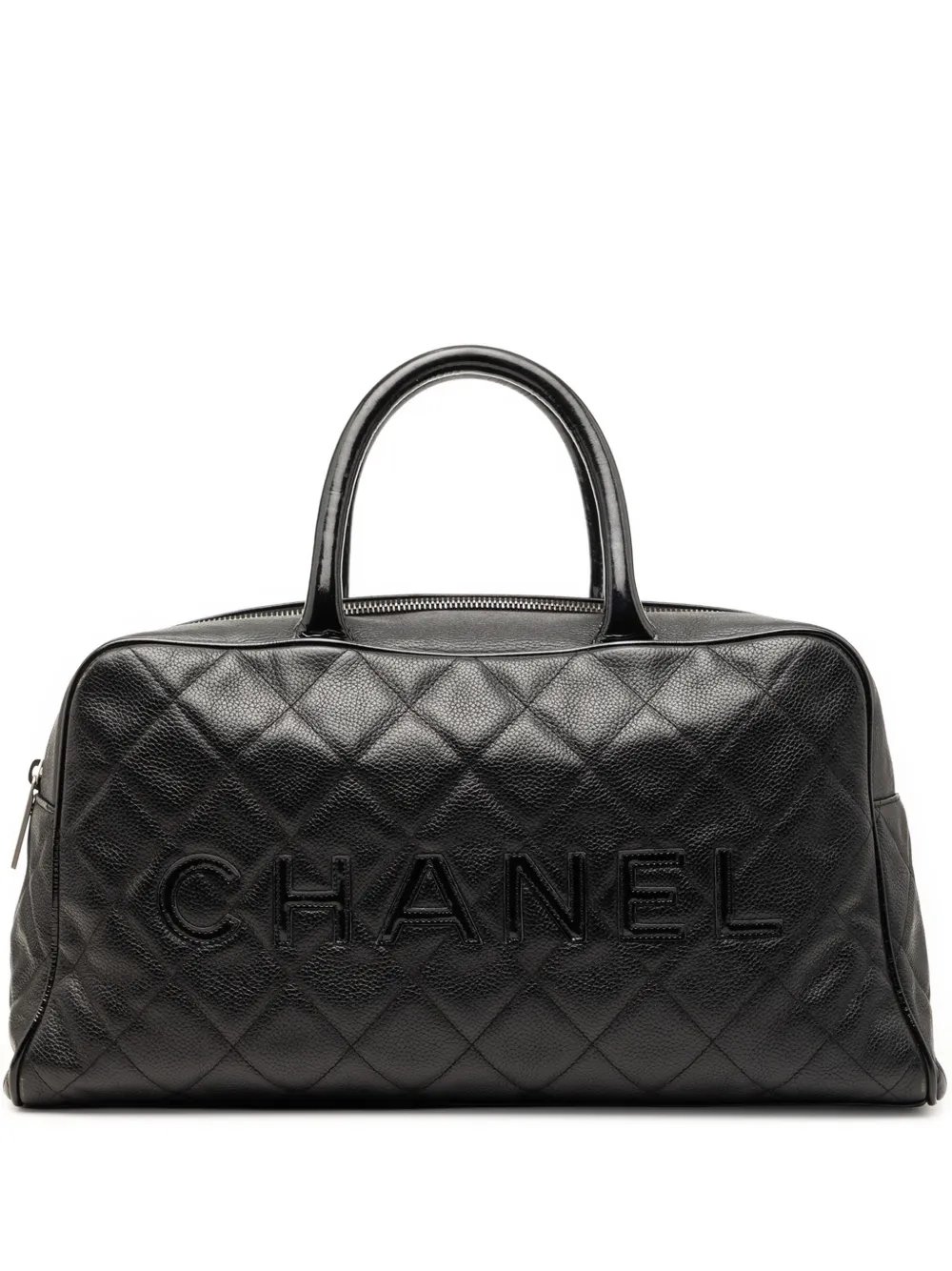 2000-2002 Large Quilted Caviar and Patent Logo Bowler Bag travel bag