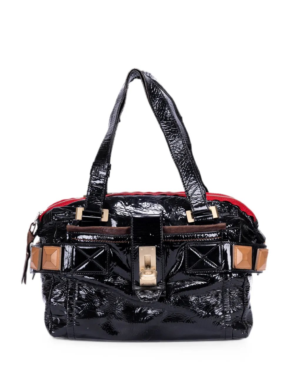 stud-embellished turn-lock tote bag