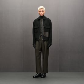 Cashmere zipped straight cut jacket with leather details