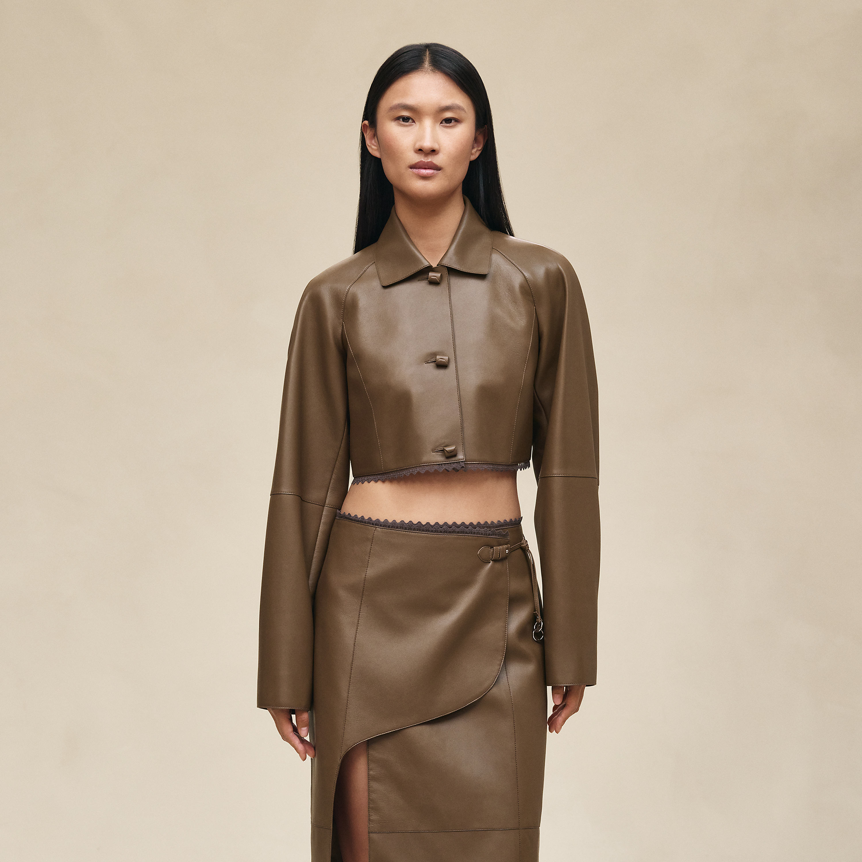 Short shiny lambskin jacket