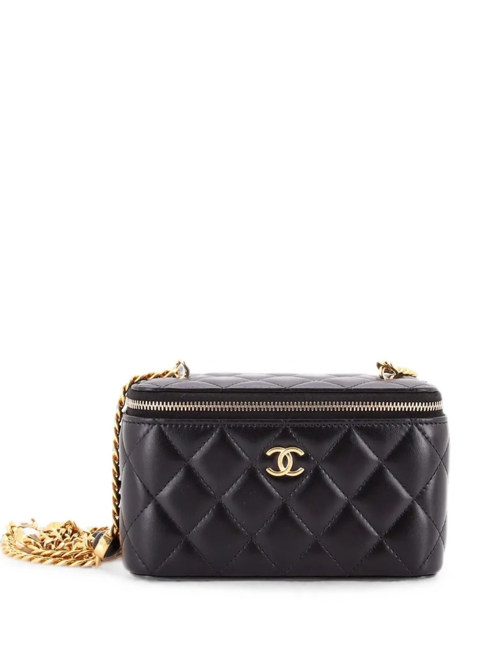 Classic Vanity Case with Resin Pearl Chain Quilted Lambskin Small clutch bag