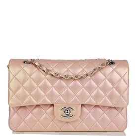 Chanel Chanel Medium Classic Double Flap Bag Pink Iridescent Lambskin Silver Hardware
