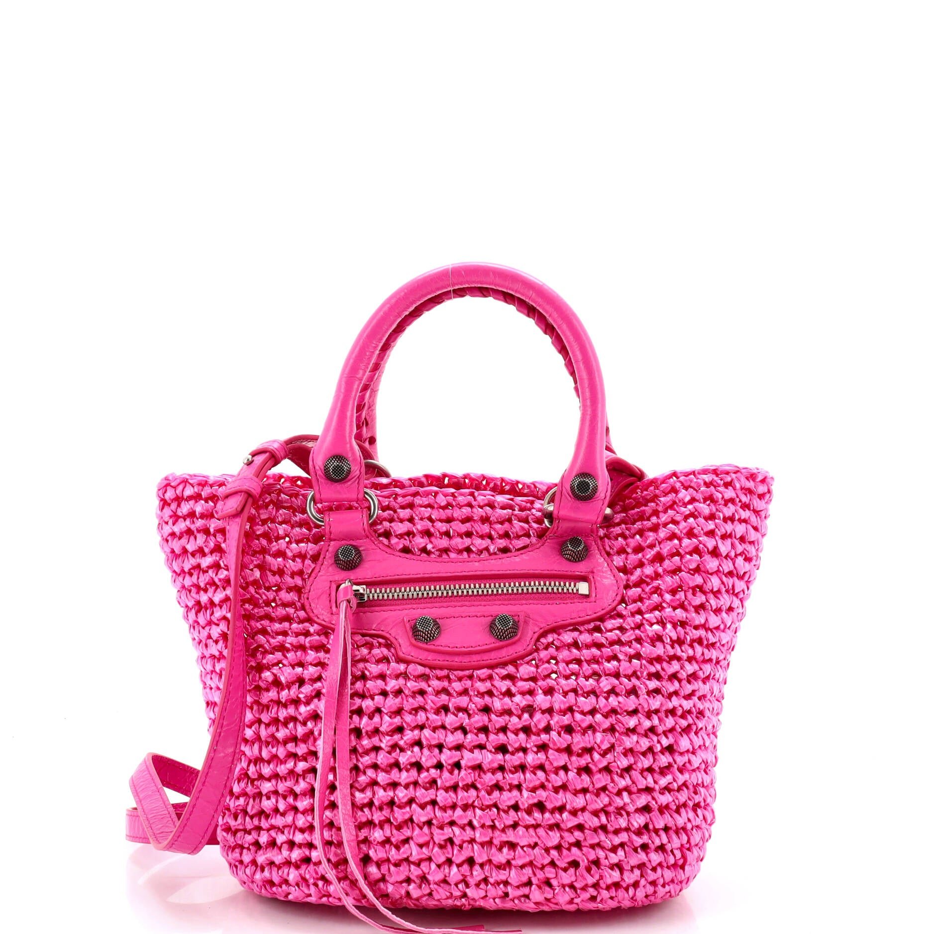 Le Cagole Panier Tote Woven Raffia and Leather Small