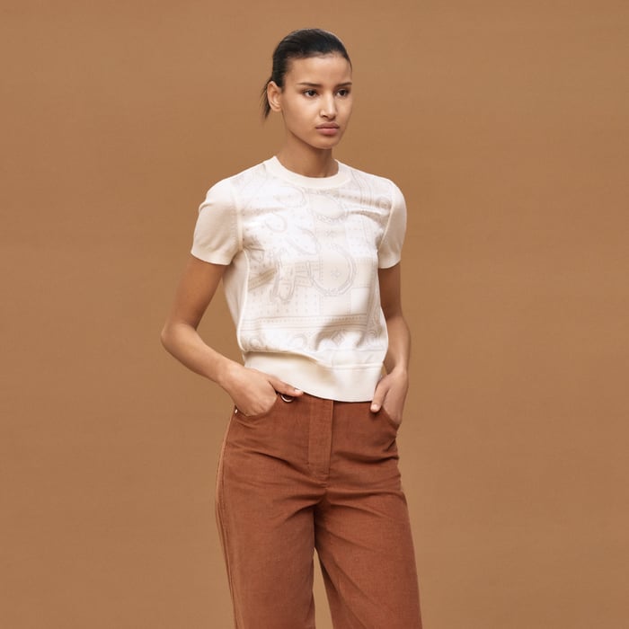 Blanc Tulle "Porte-bonheur Bandana" Short-sleeve Sweater