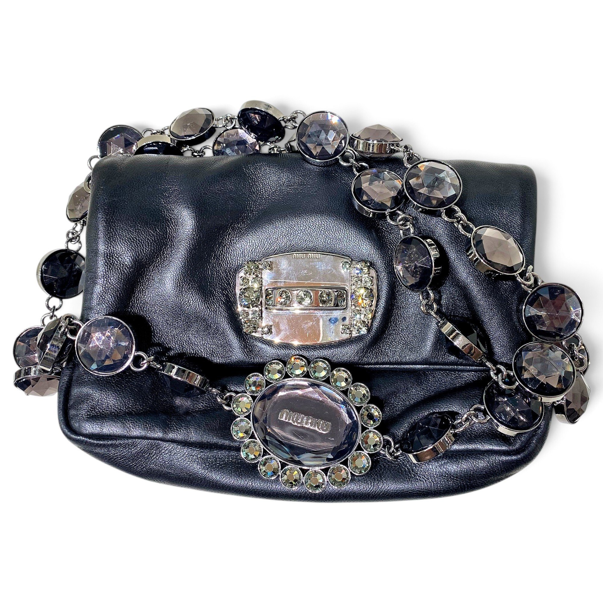 Miu Crystal leather handbag