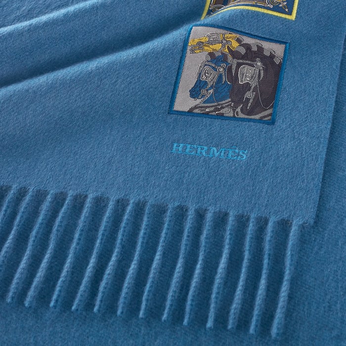 Bleu Horizon Badges Soie Muffler