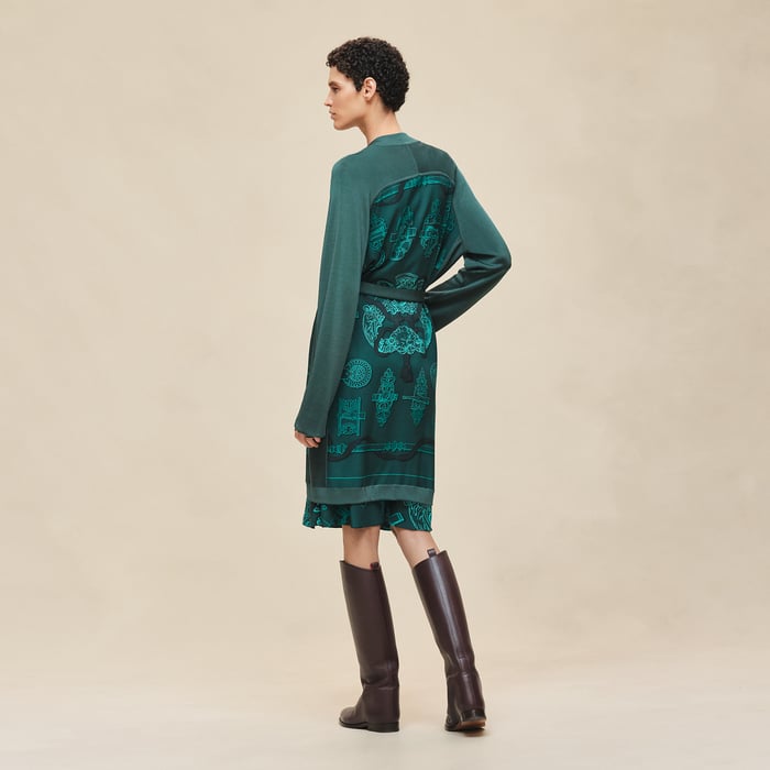 Vert Pin Cardigan Long Manches Longues Twillaine Imprimé « ferronnerie Remix »
