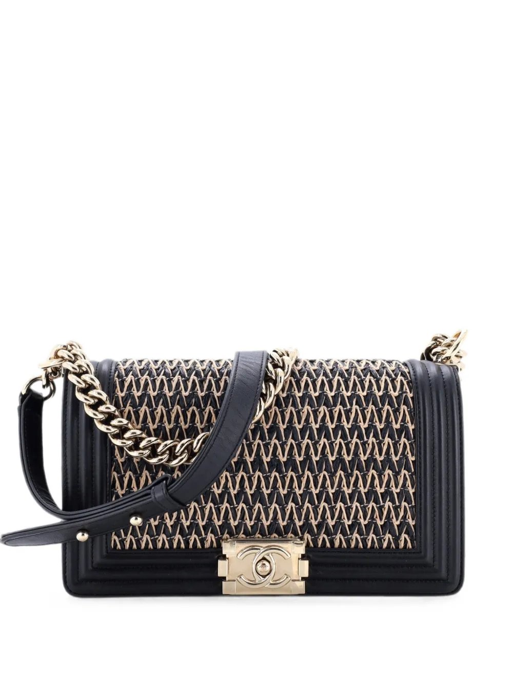 Boy Flap Bag Chevron Woven Raffia and Leather Old Medium shoulder bag