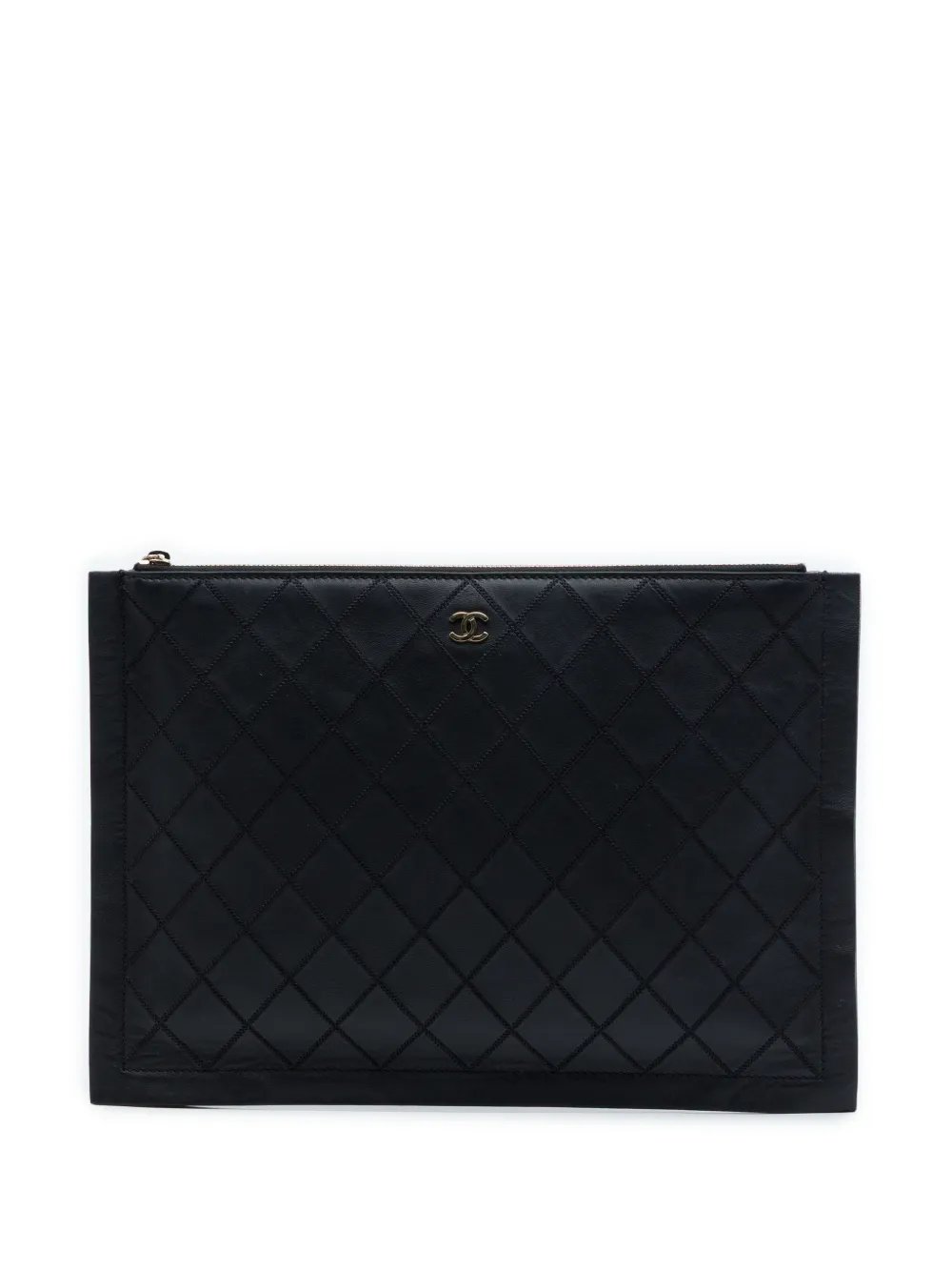 2016-2017 Large Quilted Stitched Calfskin Zip Pouch clutch bag