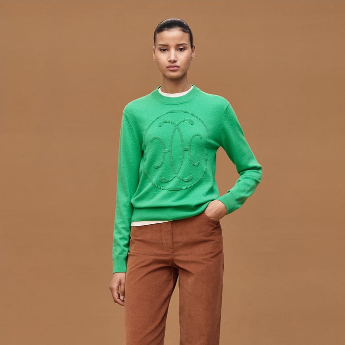 Vert Mélisse Cashmere "H Lift" Long-sleeve Sweater
