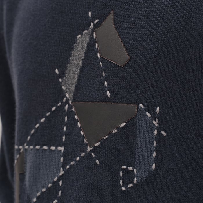 Marine Cashmere "Cheval Tangram" Crewneck Sweater