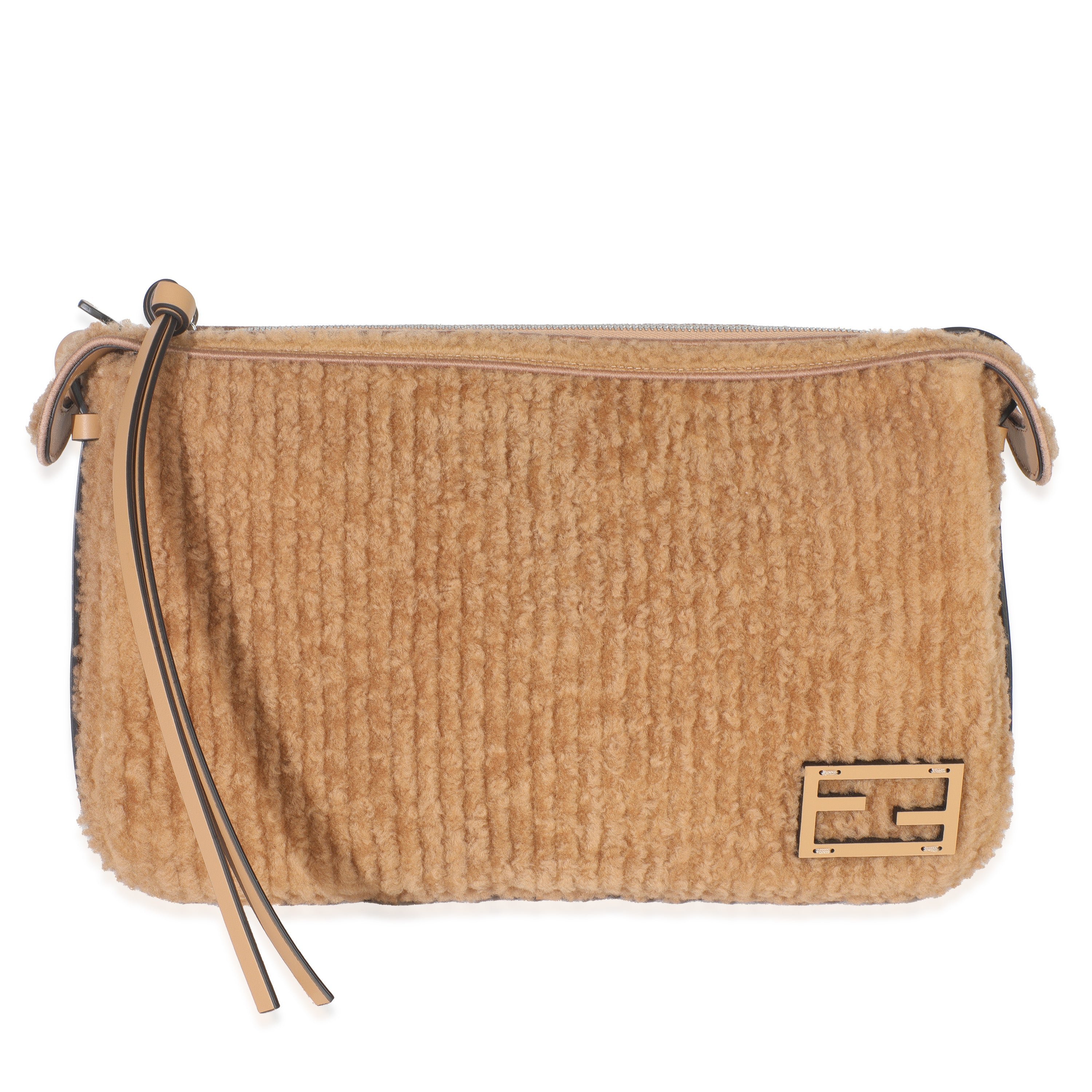 Fendi Miele Scuro Shearling Vitello Medium Simply Fendi Shoulder Bag