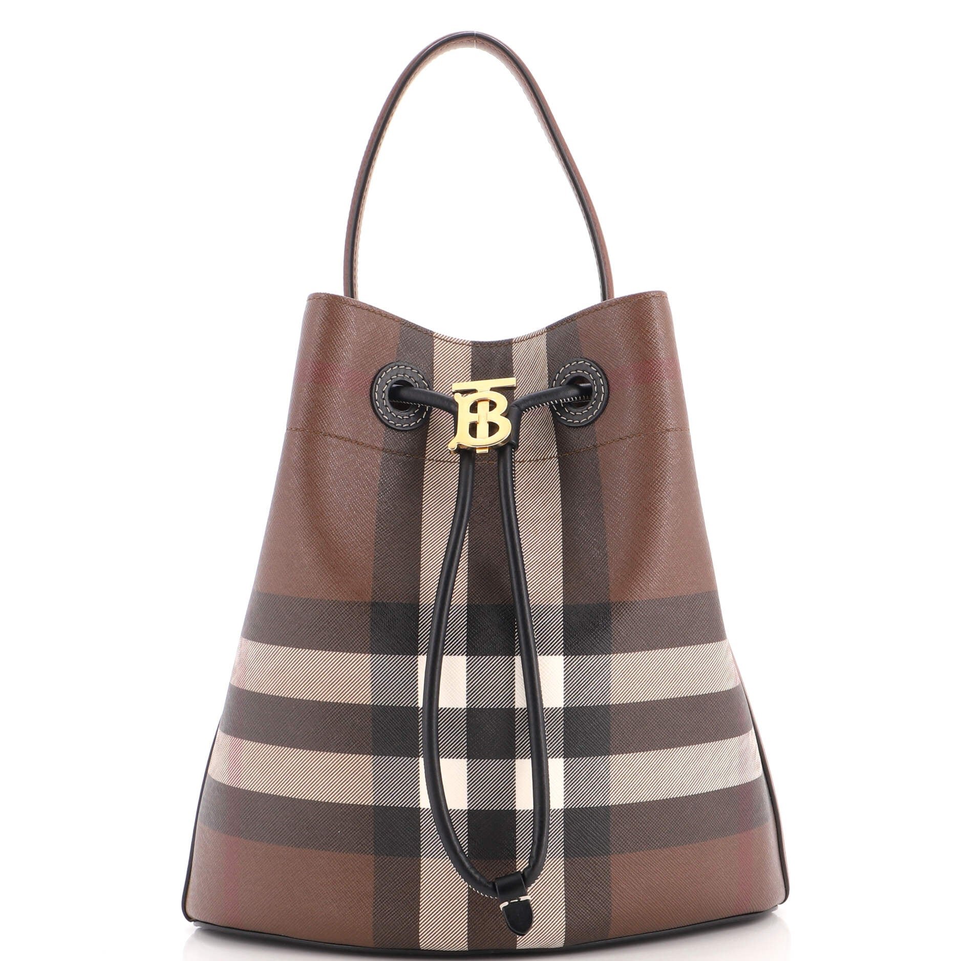 TB Drawstring Bucket Bag Check E-Canvas Small